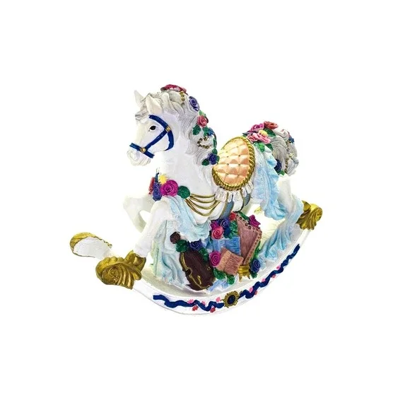 Vintage World Bazaars Inc. Rose‎ Covered Musical Rocking Horse Elegant - Picture 12 of 16